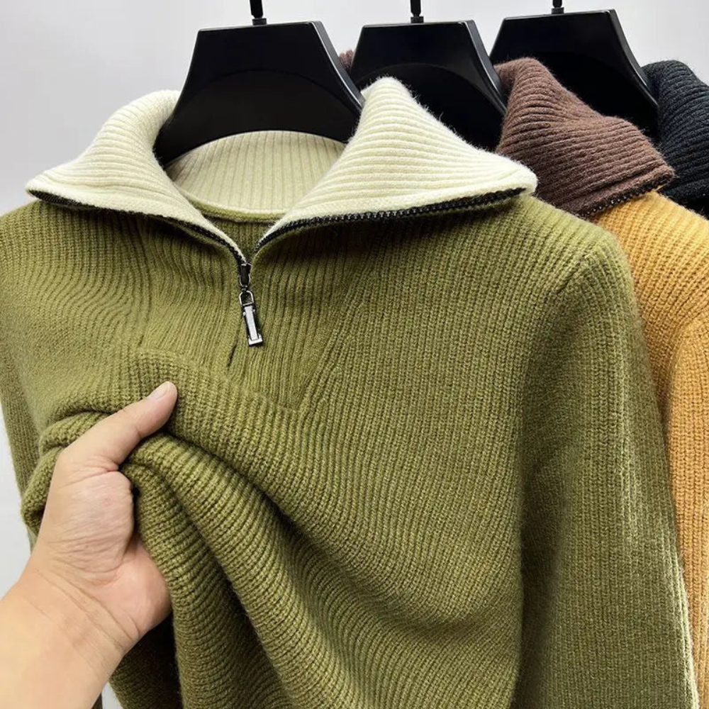 Pull Homme Maille Côtelée à Fermeture Éclair ¼ - Image 3