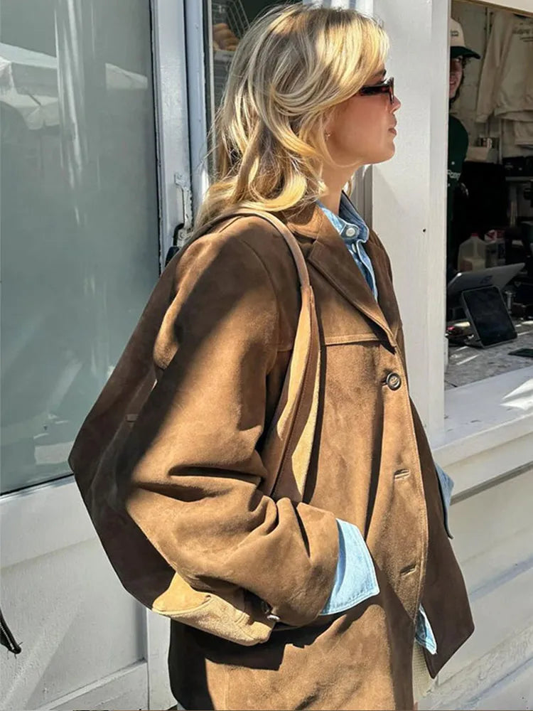 Blazer oversize en daim pour femme - Image 4