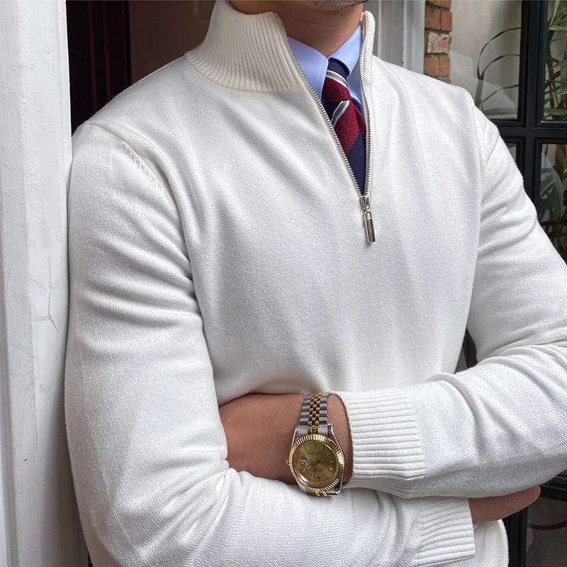 Pull Homme Col Montant Zippé au Quart - Image 4