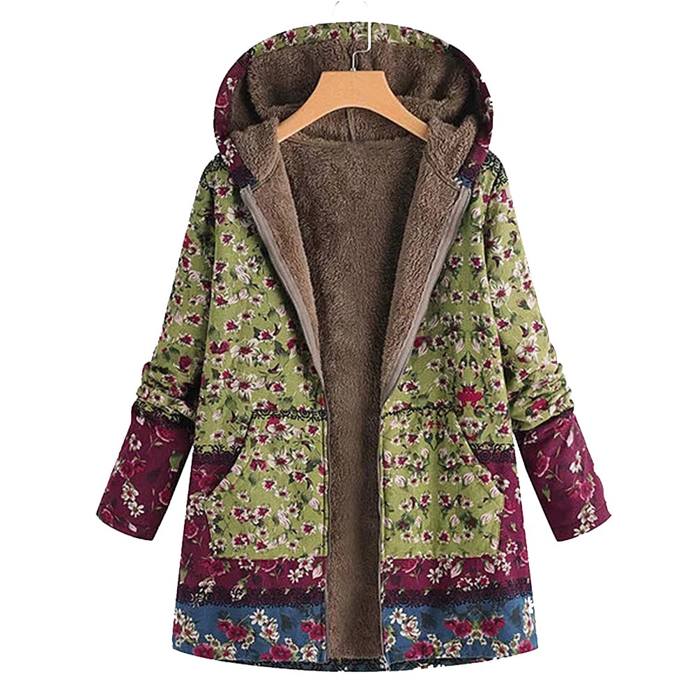 Veste Longue à Capuche Florale pour Femme - Image 1