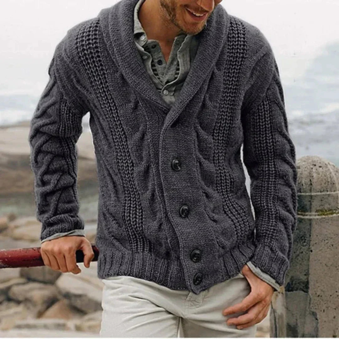Pull Homme Col Châle Tricot Câble - Image 3