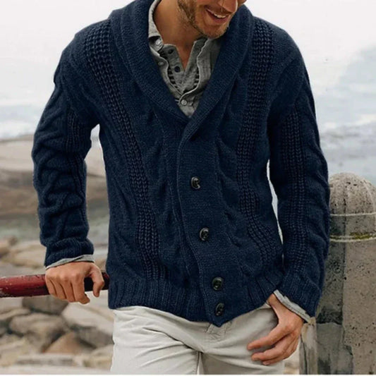 Pull Homme Col Châle Tricot Câble - Image 1