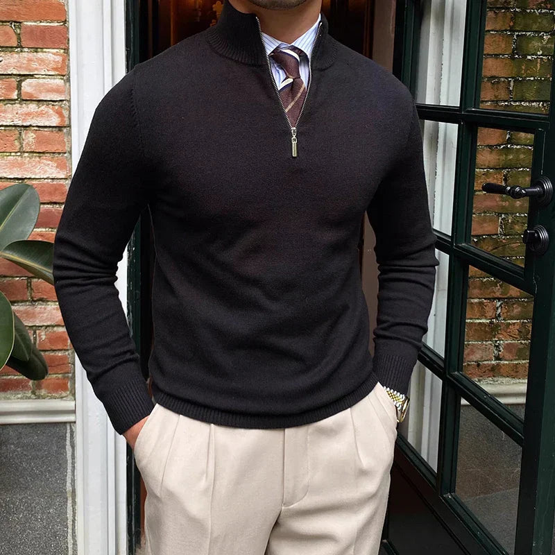 Pull Homme Col Montant Zippé au Quart - Image 1