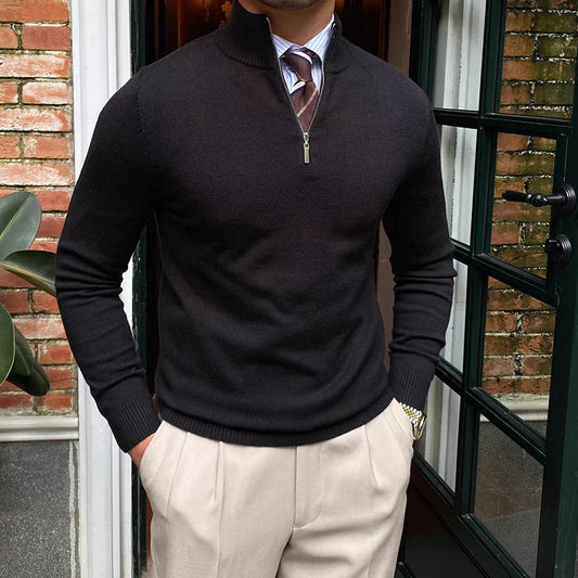 Pull Homme Col Montant Zippé au Quart - Image 1