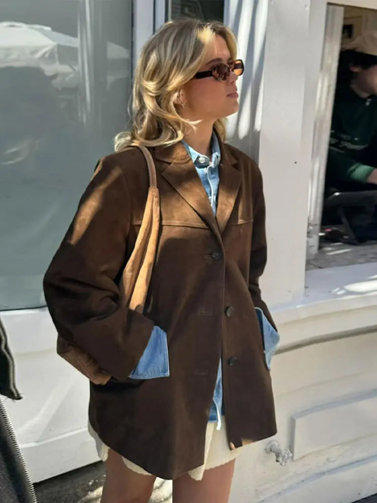 Blazer oversize en daim pour femme - Image 5