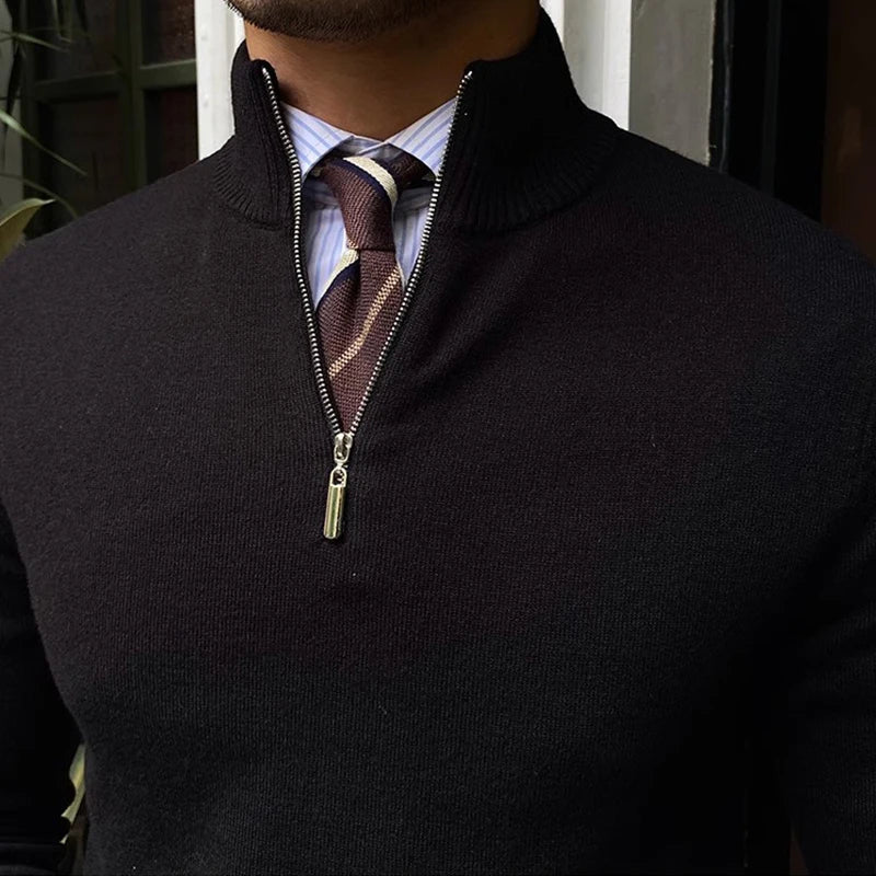 Pull Homme Col Montant Zippé au Quart - Image 2