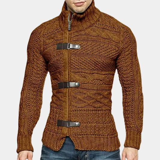 Pull zippé en maille torsadée pour homme - Image 1
