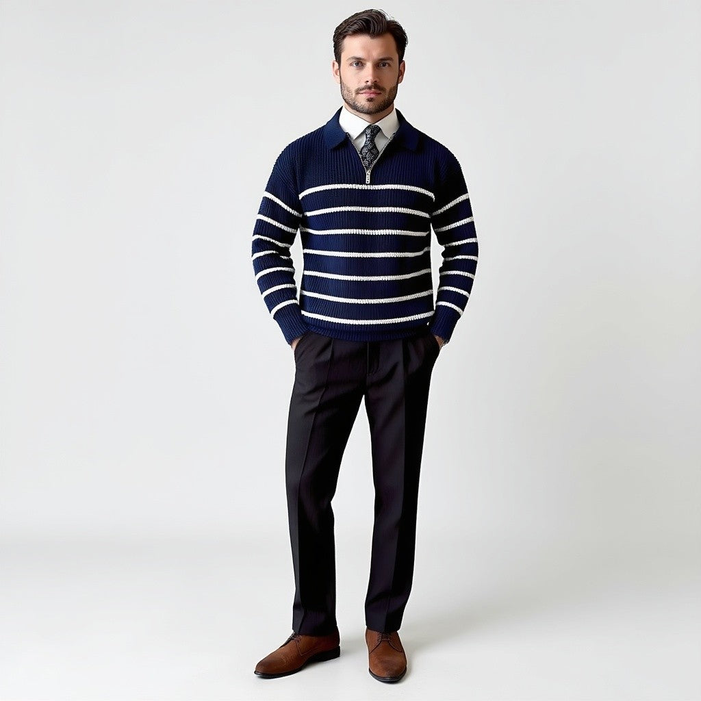 Pull rayé à quart de fermeture éclair pour homme - Image 3