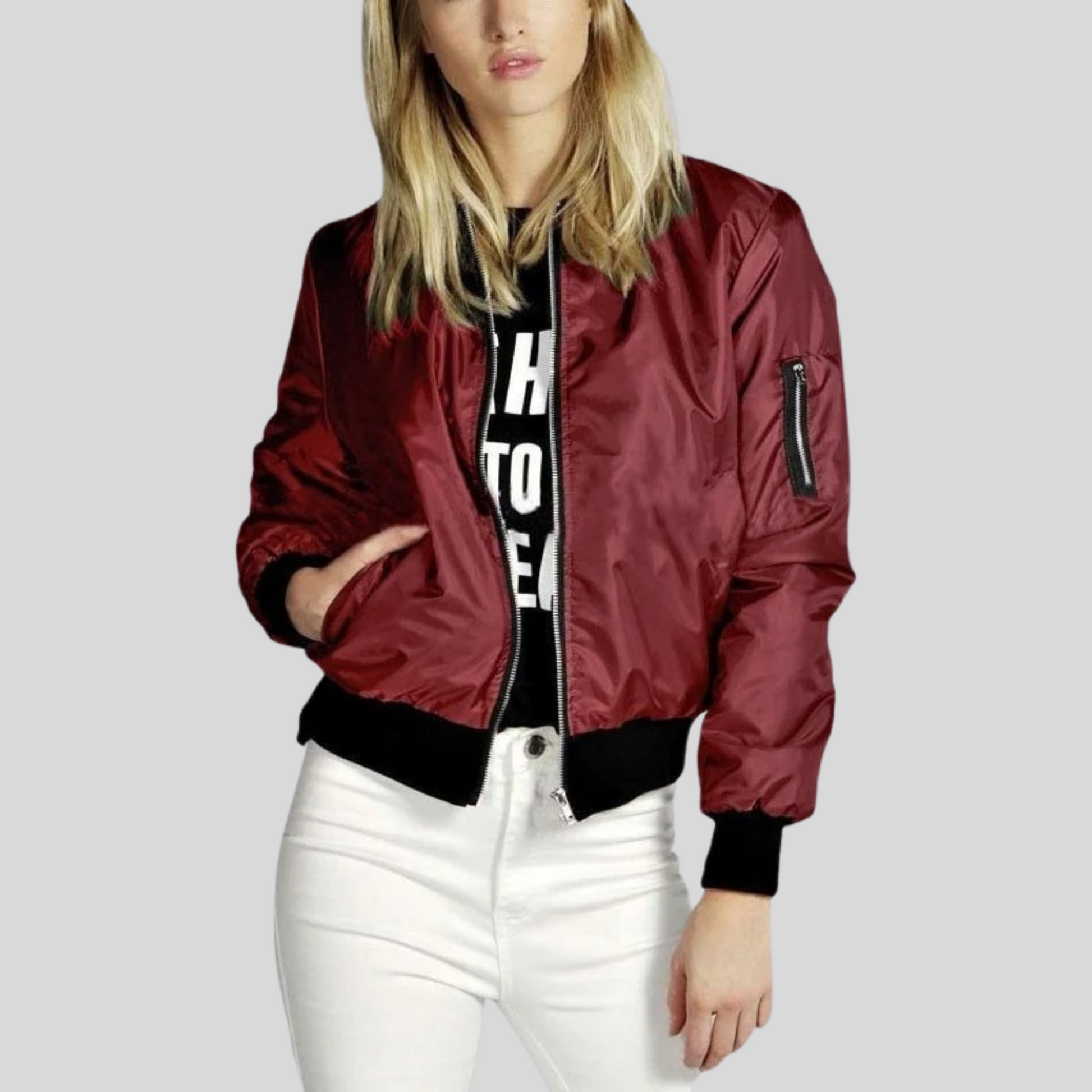 Blouson aviateur zippé pour femme - Image 2