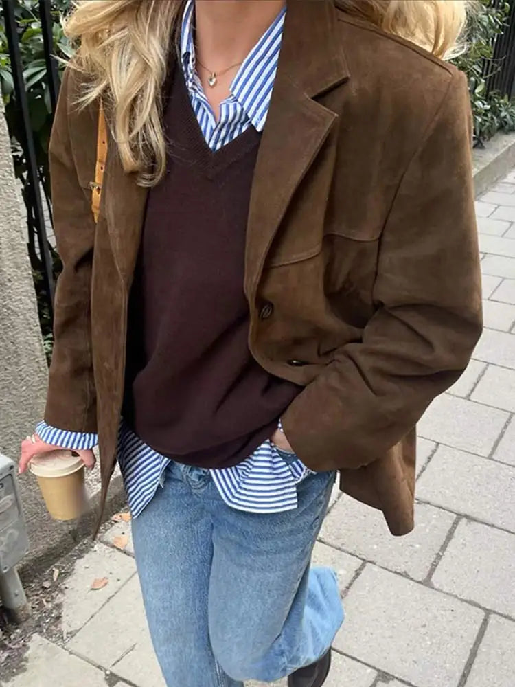 Blazer oversize en daim pour femme - Image 3