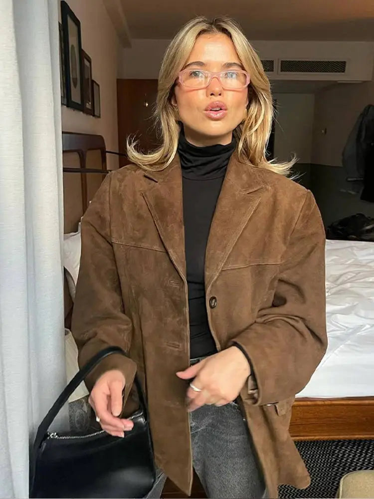 Blazer oversize en daim pour femme - Image 1