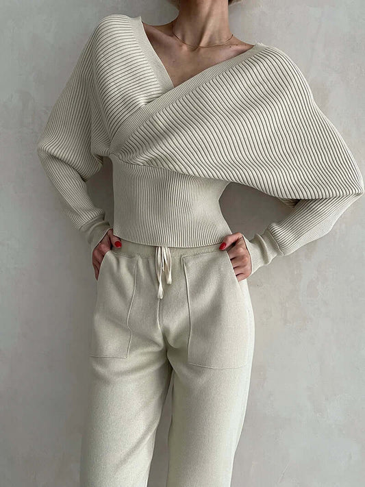 Pull-over côtelé cache-cœur pour femme - Image 1
