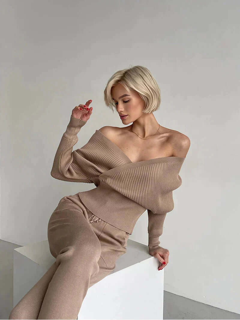 Pull-over côtelé cache-cœur pour femme - Image 10