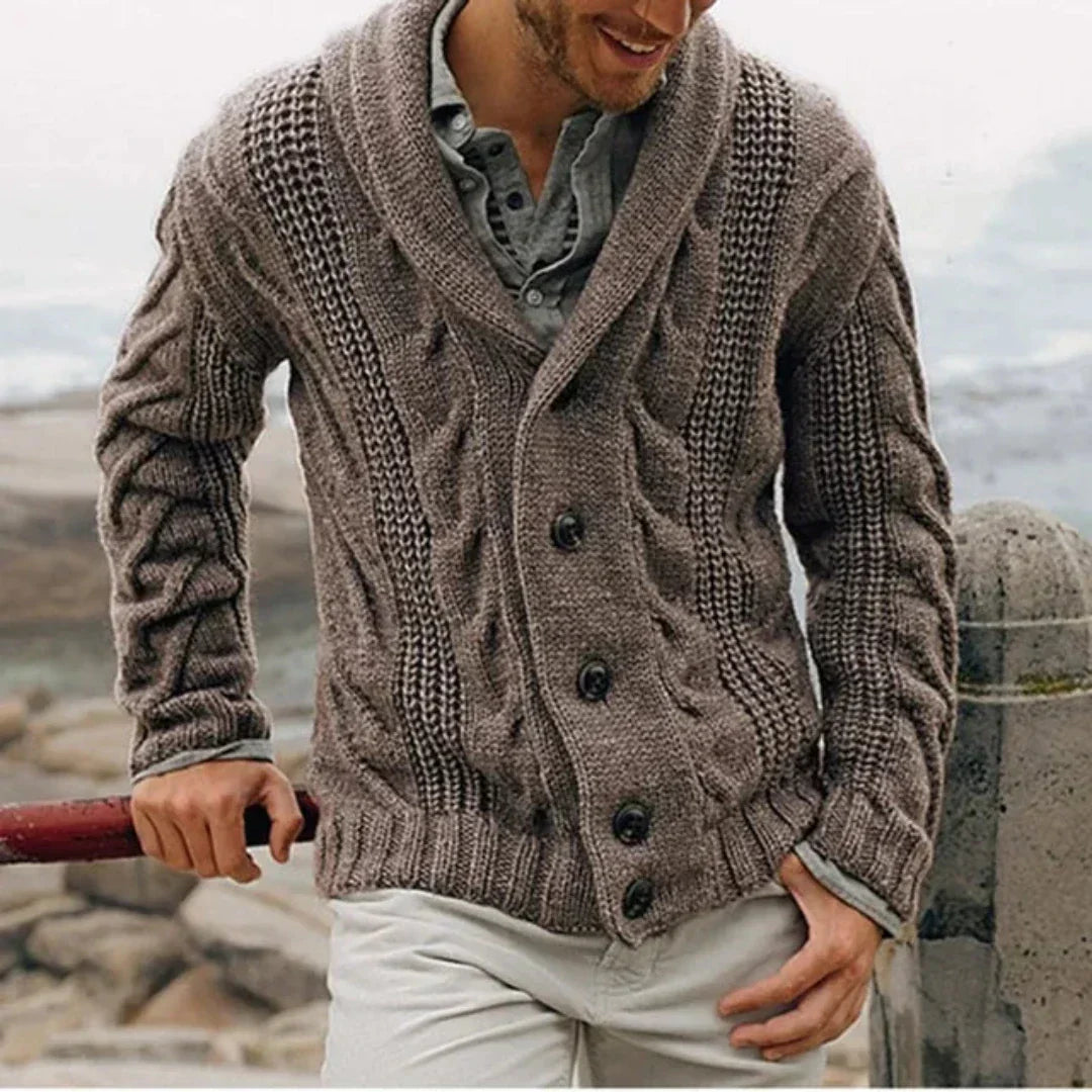Pull Homme Col Châle Tricot Câble - Image 2