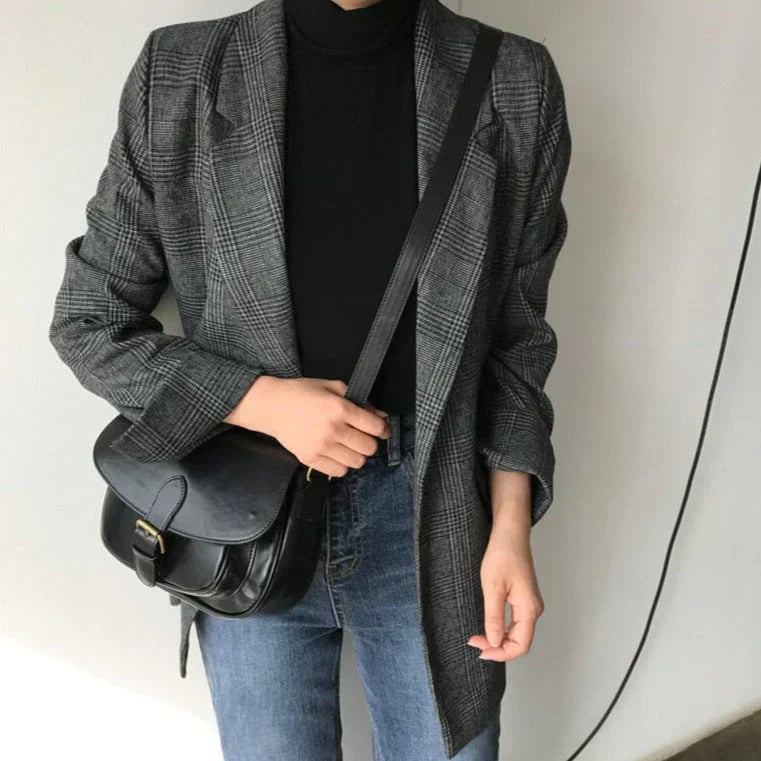 Veste Blazer à Carreaux Oversize Femme - Image 1
