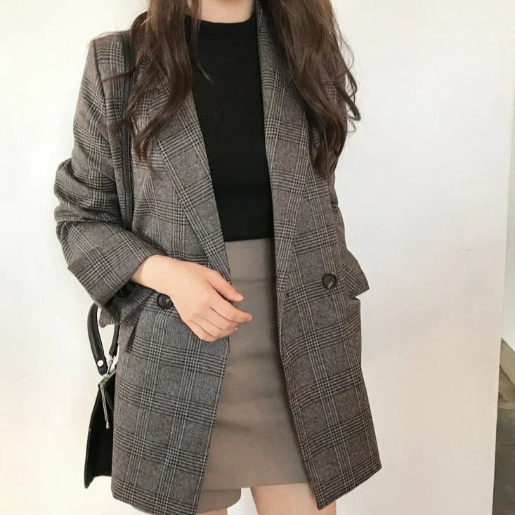 Veste Blazer à Carreaux Oversize Femme - Image 2