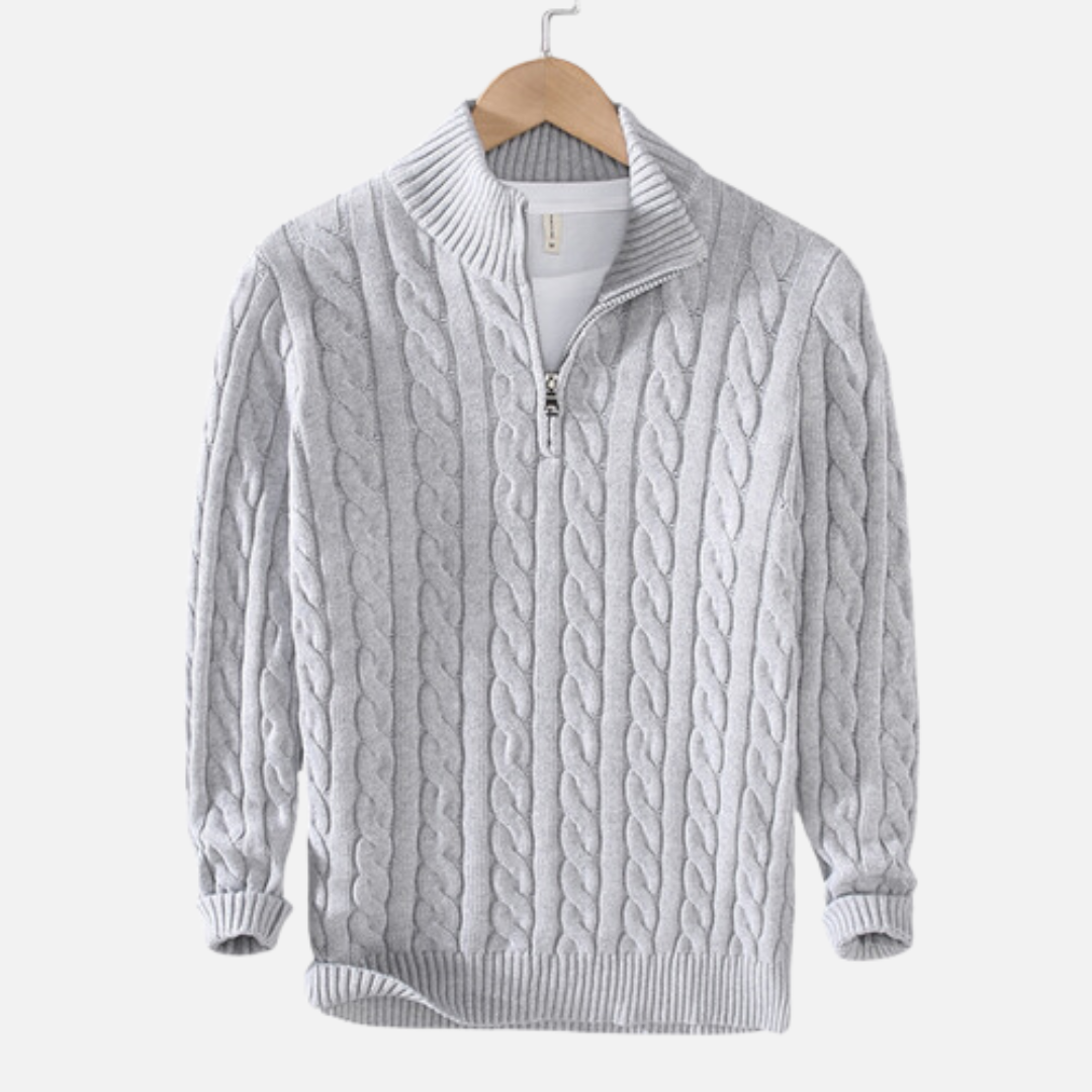 Pull en maille torsadée pour homme avec fermeture éclair au quart - Image 1