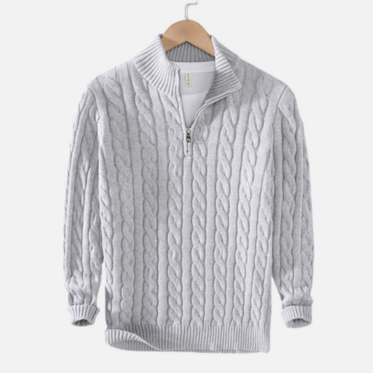 Pull en maille torsadée pour homme avec fermeture éclair au quart - Image 1