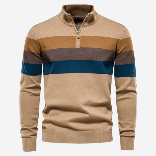 Pull rayé à col zippé pour homme - Image 1