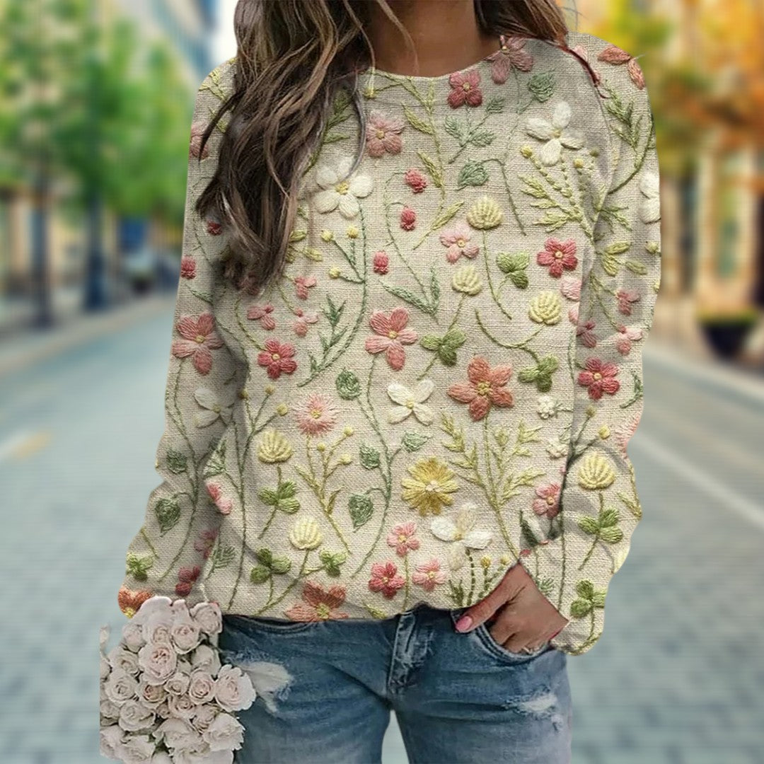 Pull Femme à Fleurs Manches Longues - Image 1