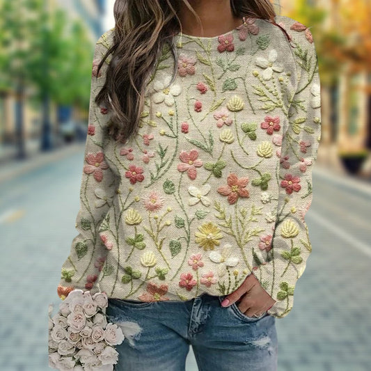 Pull Femme à Fleurs Manches Longues - Image 1