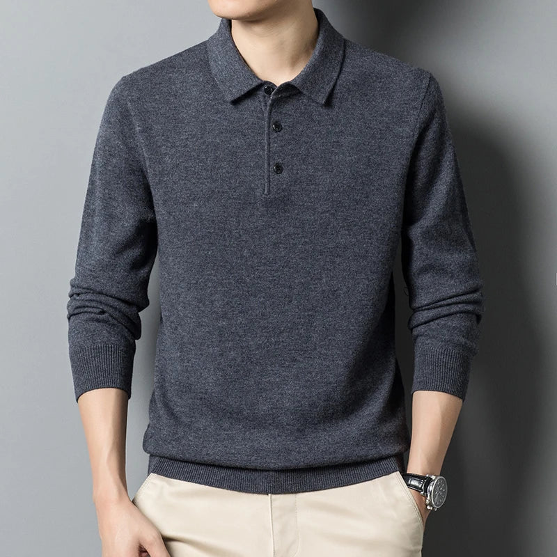 Pull en maille polo à manches longues pour homme - Image 1