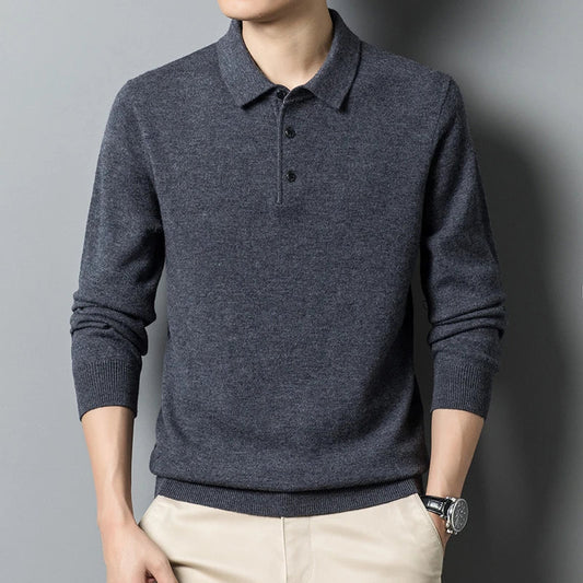Pull en maille polo à manches longues pour homme - Image 1