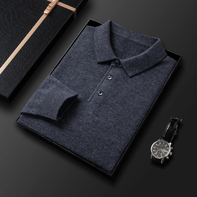 Pull en maille polo à manches longues pour homme - Image 3