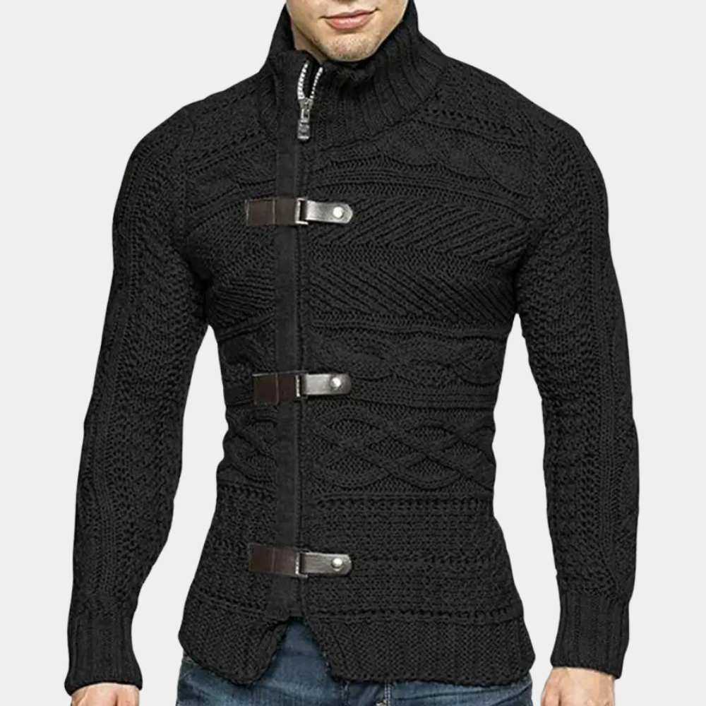 Pull zippé en maille torsadée pour homme - Image 2