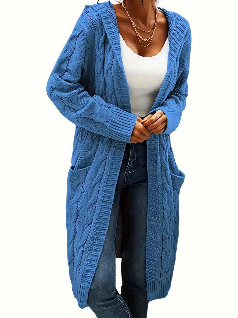 Cardigan Long Tricot Câblé à Capuche pour Femme - Image 15