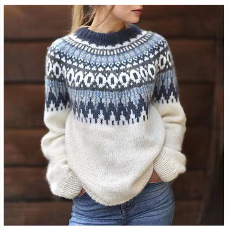 Pull Femme Col Rond Motif Fair Isle - Image 1