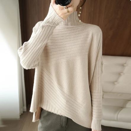 Pull asymétrique côtelé à col roulé pour femme - Image 4