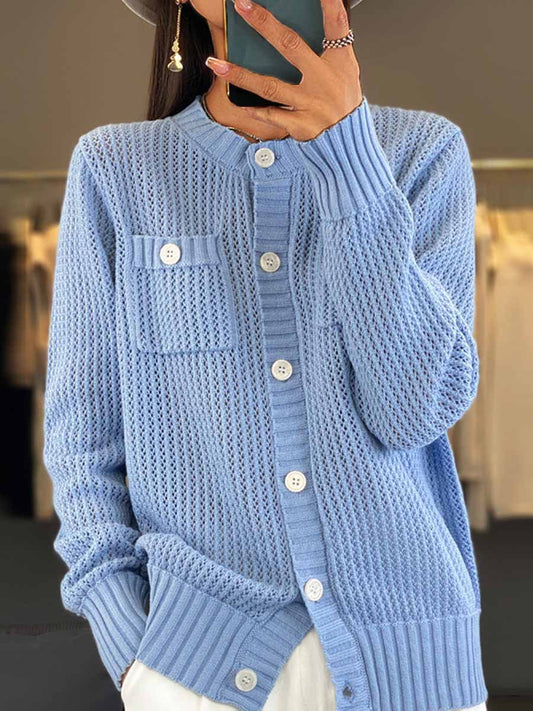 Cardigan Femme Tricot Pointelle Boutonné - Image 1