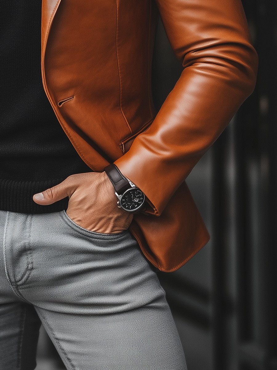 Blazer Homme Style Veste en Cuir - Image 6