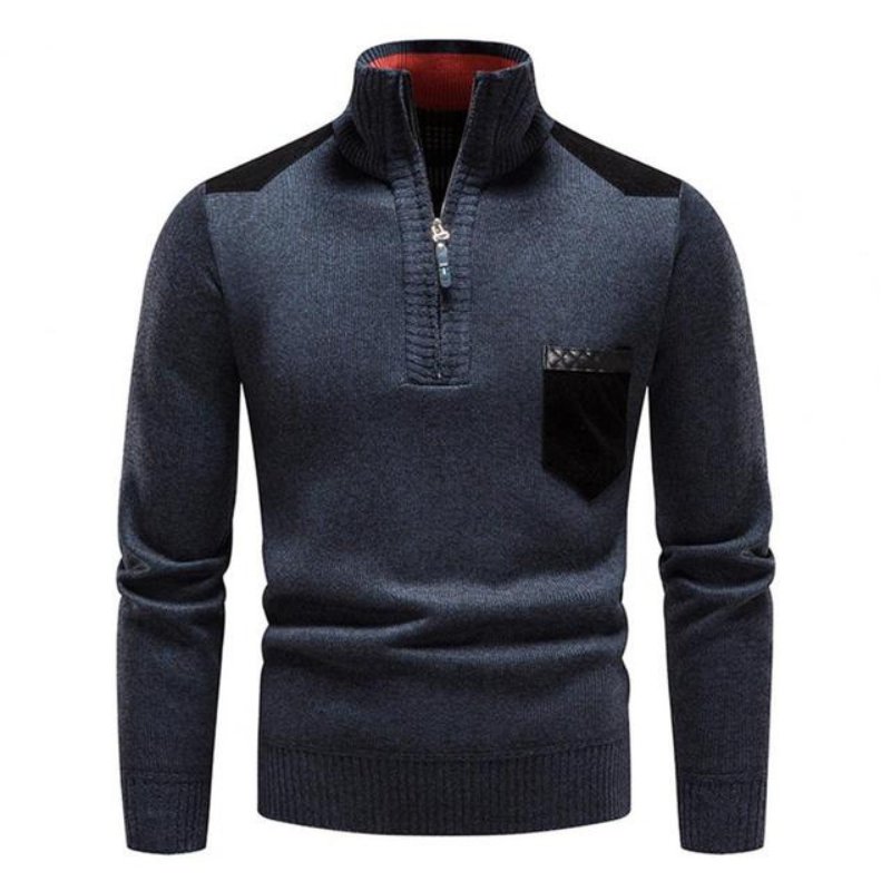 Pull Homme Col Montant Zippé au Quart - Image 1