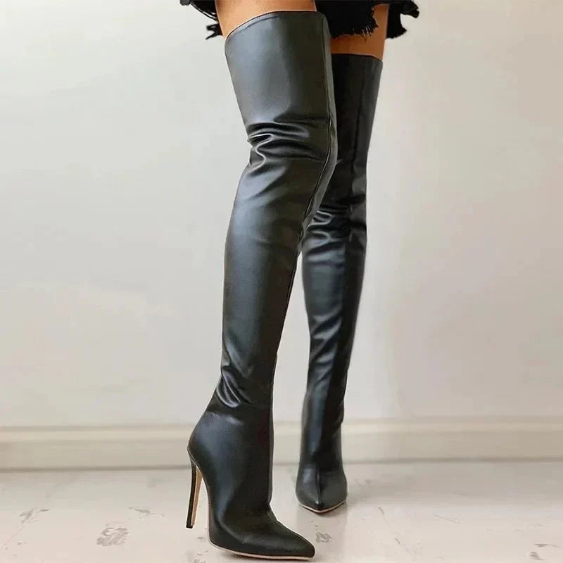 Bottes hautes cuissardes à bout pointu pour femmes - Image 4