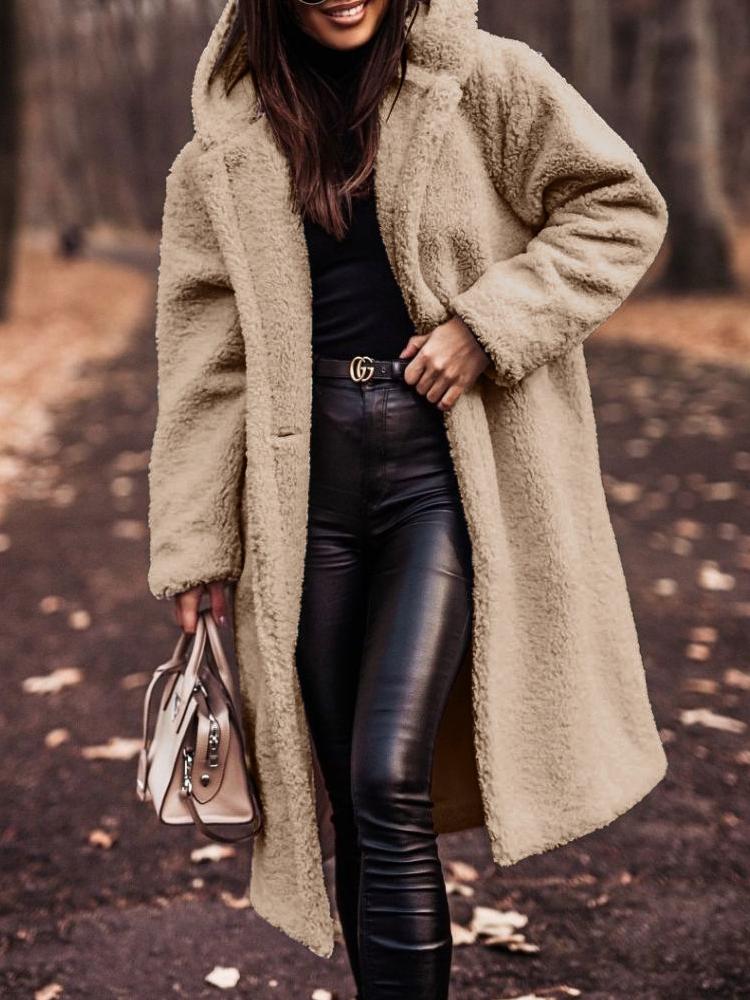 Manteau Long Teddy à Capuche pour Femme - Image 1