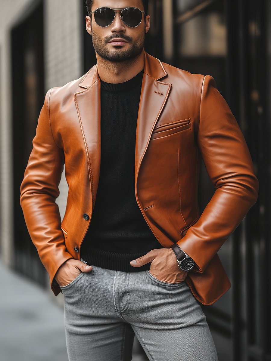 Blazer Homme Style Veste en Cuir - Image 4