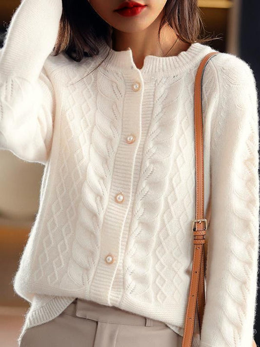Pull Femme Tricot Câble Boutonné - Image 1