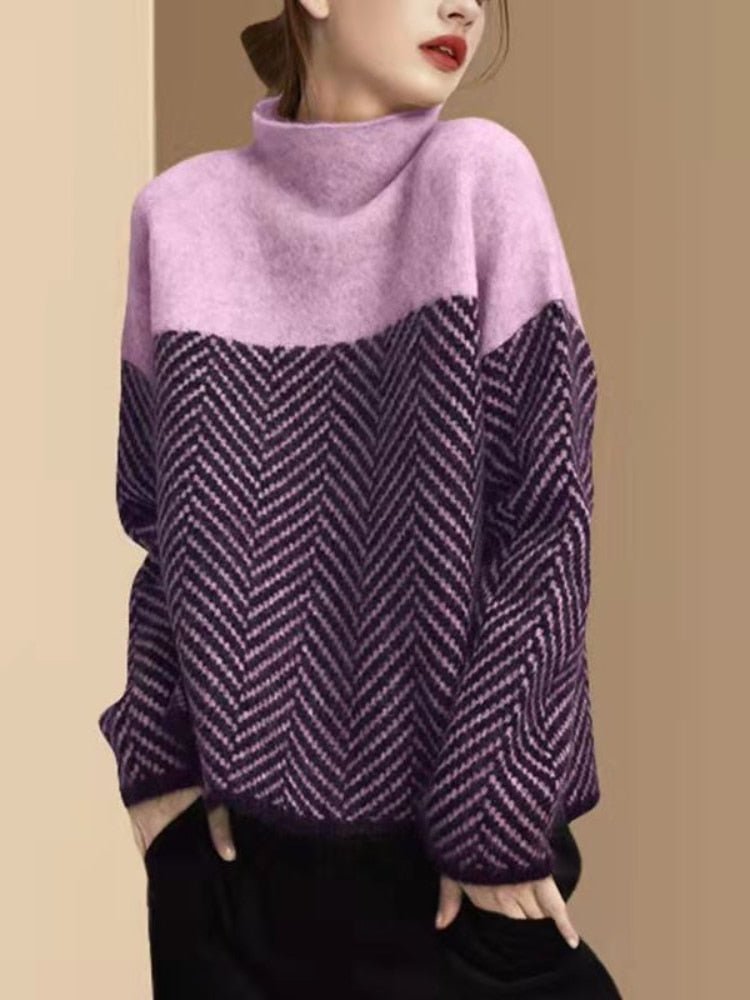 Pull Femme Col Montant Color Block - Image 4