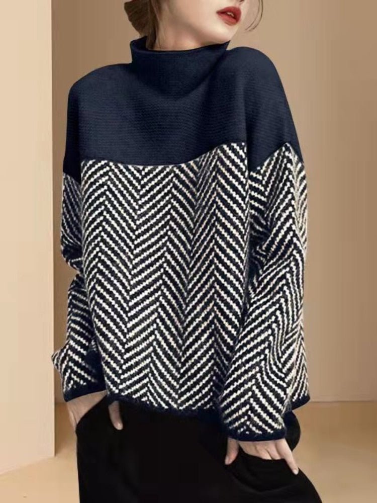 Pull Femme Col Montant Color Block - Image 1