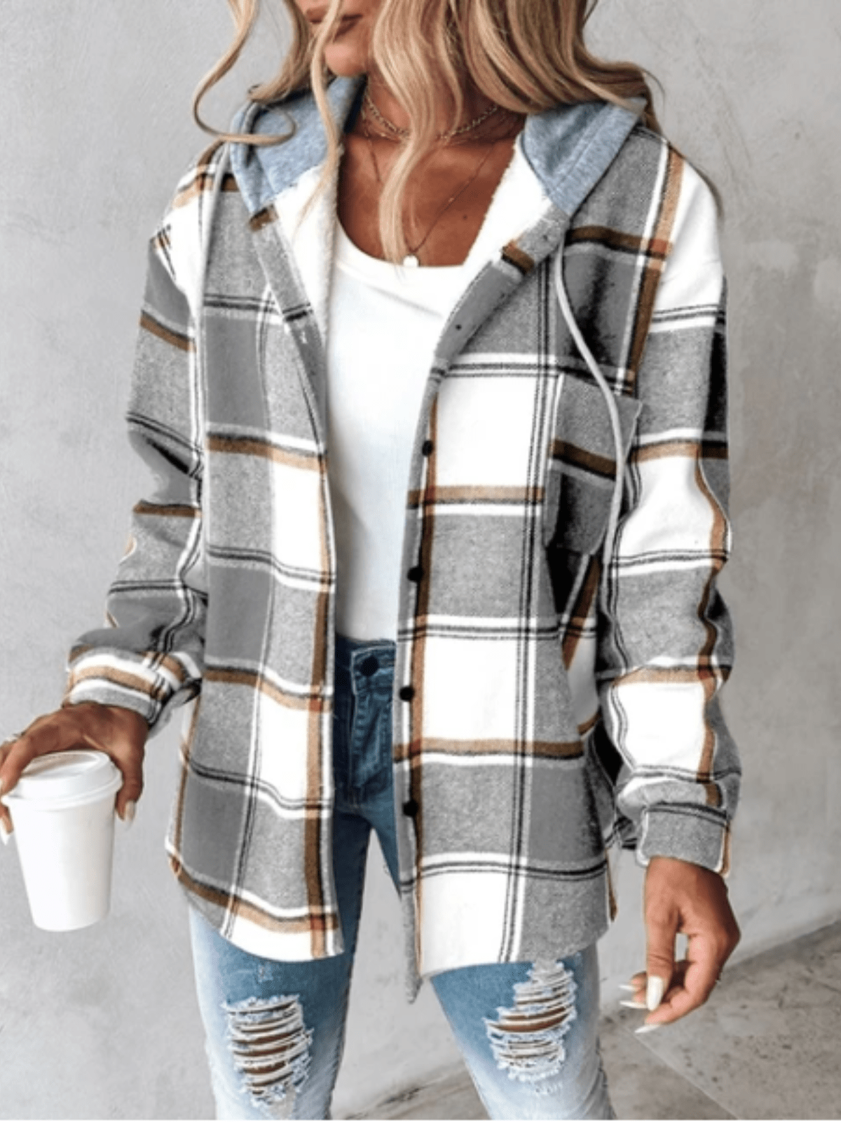 Veste à Carreaux à Capuche pour Femme - Image 5