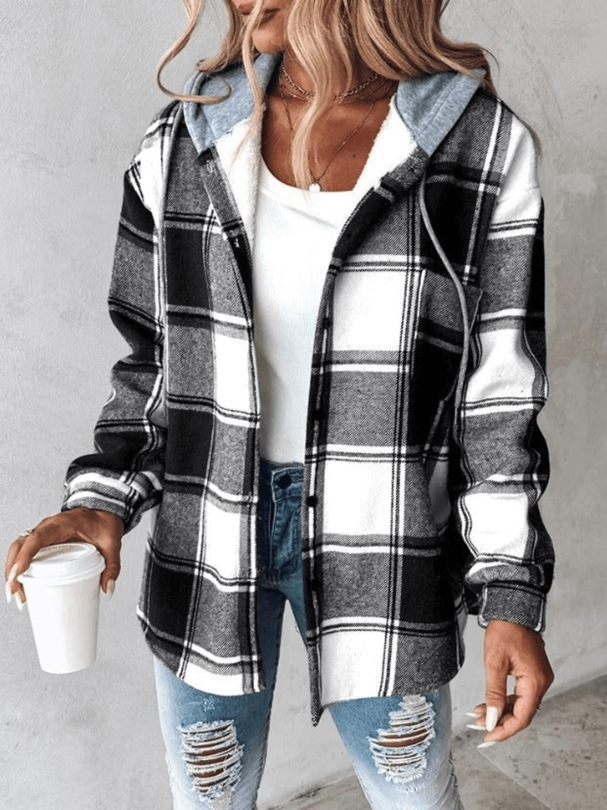 Veste à Carreaux à Capuche pour Femme - Image 3