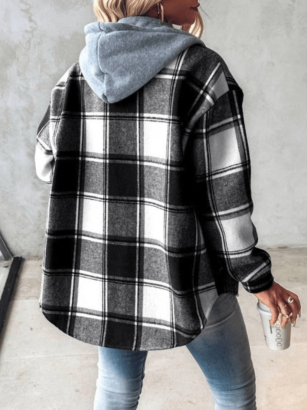 Veste à Carreaux à Capuche pour Femme - Image 4