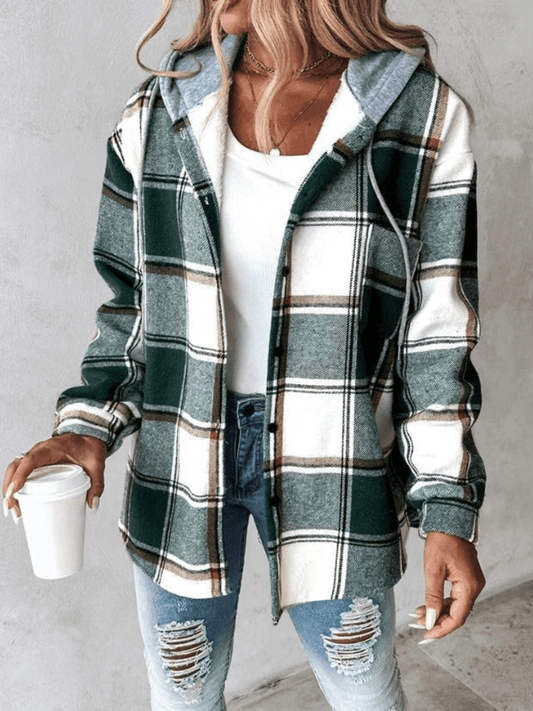 Veste à Carreaux à Capuche pour Femme - Image 1