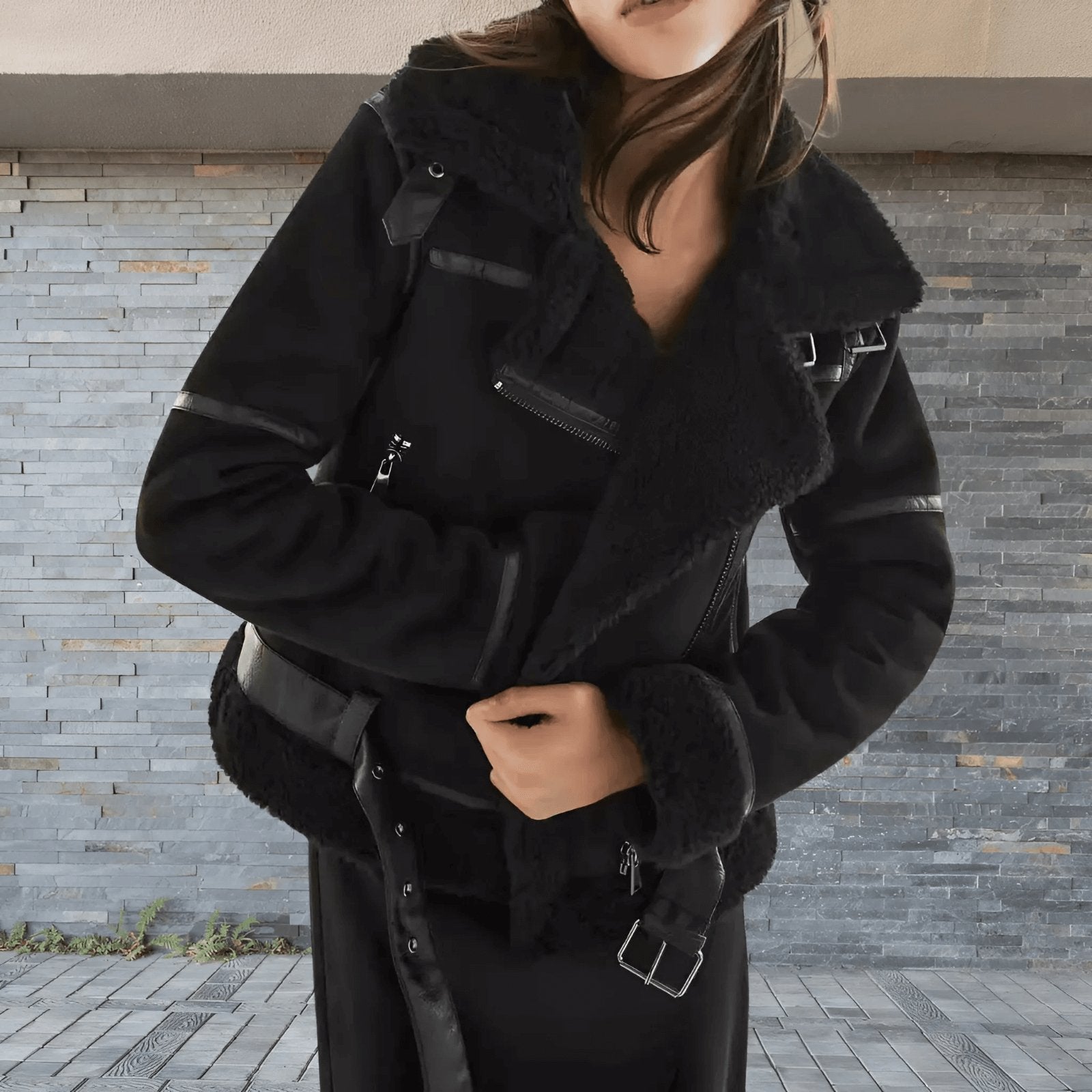 Veste Aviateur Femme en Shearling - Image 11