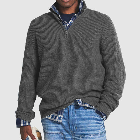 Pull Homme Maille Côtelée à Fermeture Éclair ¼ - Image 1