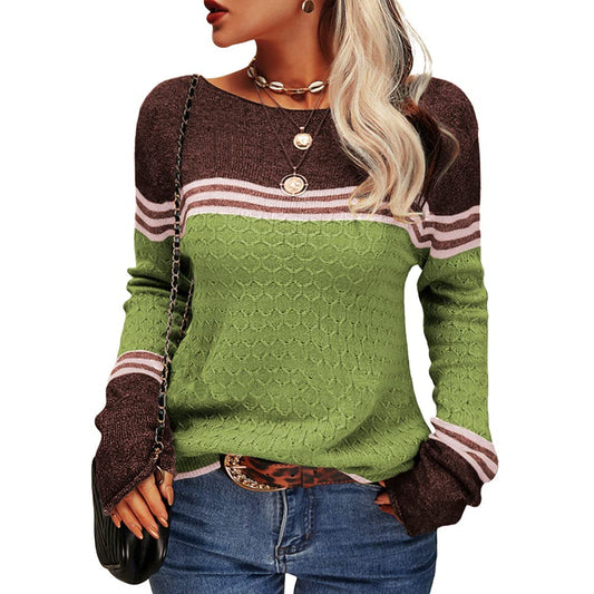 Pull rayé à manches longues pour femme - Image 1