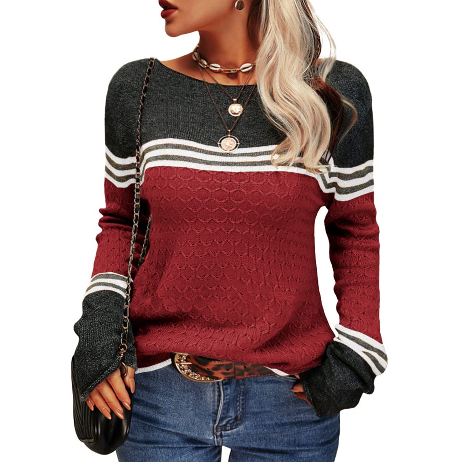 Pull rayé à manches longues pour femme - Image 4
