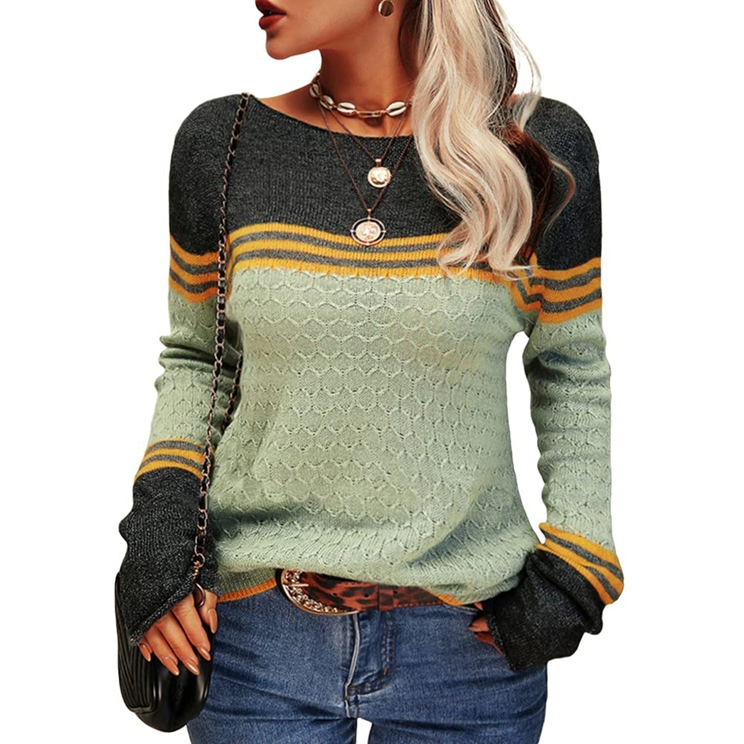Pull rayé à manches longues pour femme - Image 10